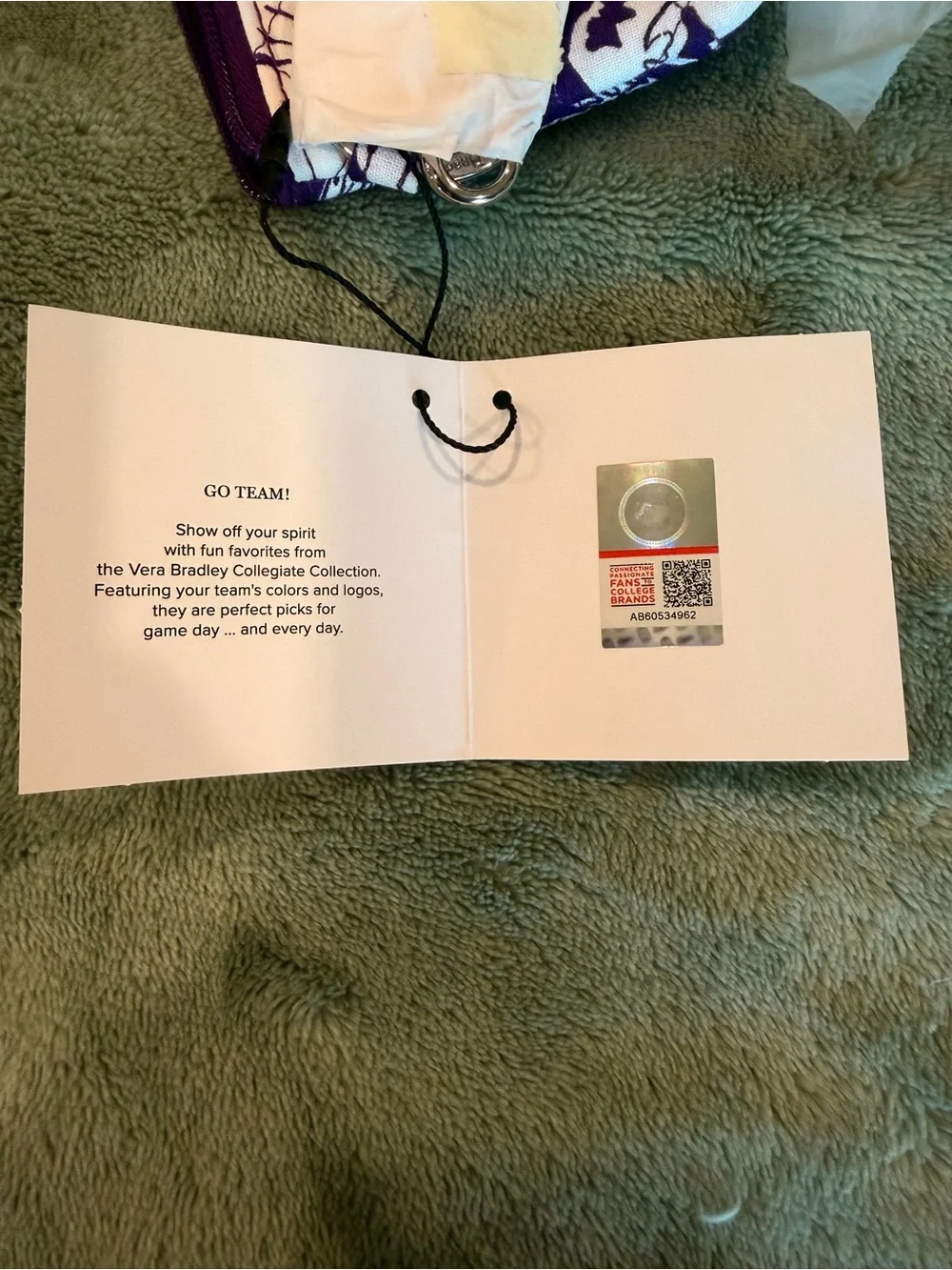 NWT Vera Bradley Clemson University Zip ID Lanyard Rain Garden Purple